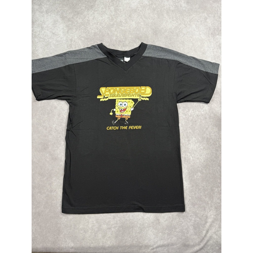 SpongeBob SquarePants Shirt Mens‎ Medium Black Catch The Fever Giant Cartoon Tee